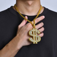 Hip Hop Dollar Sign Pendant Necklace with Cuban Chain Singer Rapper Bling Gift
