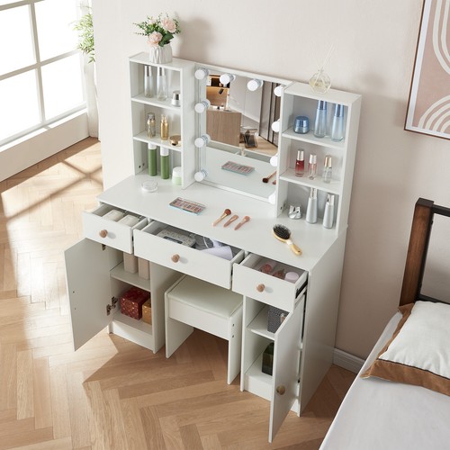White dressing table and stool - dressing,