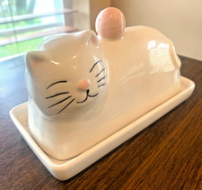 Happy Cat Butter Dish Ceramic