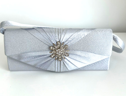 Silver satin ruched clutch bag - silver,