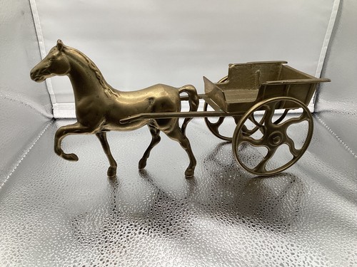 Vintage cast brass horse drawn - cast,