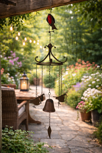 Rustic metal robin hanging - metal,