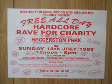 Hardcore Rave For Charity July 93 @ Haggerston Park London A5 Rave Flyer