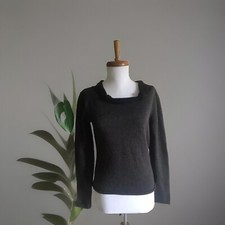 JOYCE RIDINGS Rare Quirky rolled neckline jumper sweater grey Wool M 8/10/12
