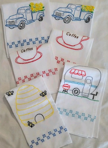 Hand embroidered tea - tea, towels