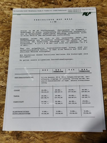 Ruf porsche price list - porsche, 1992