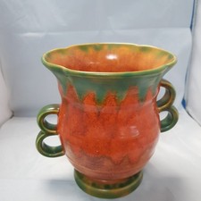 Crown Devon Art Deco Vibrantly glazed Pottery Vase/Planter Orange/Green c1930