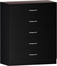 Vida Designs Riano 5 Drawer Chest of Drawers Metal Handles Black Colour Boxed