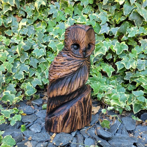 Chainsaw carved hardwood owl - chainsaw,