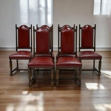 6 Red Leather Dining Chairs By