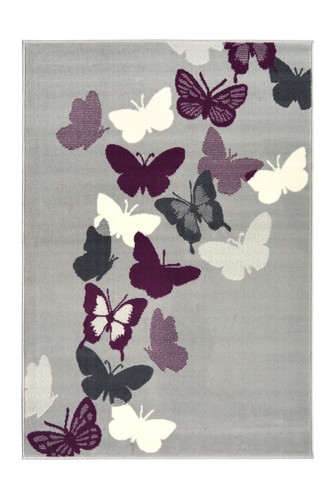 Butterflies rug grey - rug, purple
