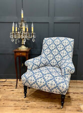 An Early 20th Century French Upholstered Armchair - Block Printed Linen Fabric