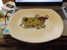 English Ironstone 'Beefeater' Steak & Grill Plates Set x4 Vintage Cattle Retro