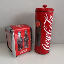 Coca Cola Napkin Serviette Dispenser Holder & Straw Holder Retro Pub Bar Red
