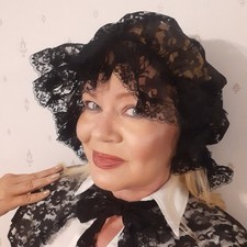 Ladies Black Lace Mop Hat Victorian Maid Fairy Tale Fancy Dress Costume