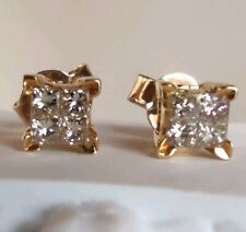18ct Yellow Gold Princess Cut Diamond Stud Earrings Wedding Day Gift Present 18k