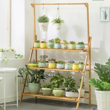 Wisfor 3Tier Bamboo Plant Stand Ladder Garden Rack Folding Display Hanging Shelf
