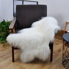 Pure White Genuine Mongolian Throw Tibetan Sheepskin Rugs Lamb Fur Hide 60x90cm
