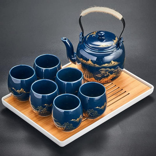 Japanese tea set black - tea, glazed