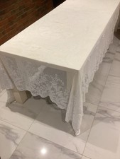 Large Vintage  Machine Lace Tablecloth 95" x 100”"(F)
