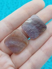 Vintage Beautiful 2 cm Square Pearlescent Pink Mother Of Pearl Clip On Earrings