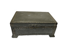 Vintage Solid Pewter Footed Wood Lined Snuff Box Tobacco Cigarettes 5”L x 3.25”W