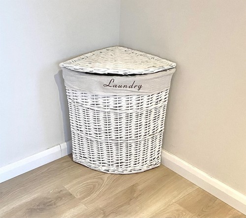 White wicker corner laundry - white,