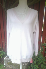 THE WHITE COMPANY PALEST PINK LUREX TRIM  V-NECK WOOL BLEND JUMPER UK 10 VGC