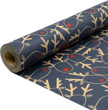 Gift Wrapping Paper Roll for Christmas Blue Kraft Festive Elk Pattern 15M X 43CM