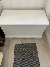 Large Pine Wood Trunk/Toy Box/ Ottoman. Hand Painted White and Green