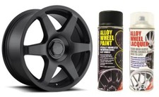 suits VAUXHALL Satin BLACK+LACQUER Alloy Wheel Spray Paint 400ml x2 (BK1+CL1)