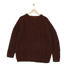 Vintage Aran Knit Jumper Mens Size L Brown Cable Knit 80s Wool