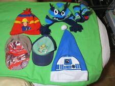 5 HATS & PAIR OF GLOVES - AGE 1-5 FIREMAN SAM DISNEY CARS STAR WARS BOB BUILDER