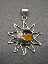 Mexican Sterling Silver Amber Sun & Moon Pendant