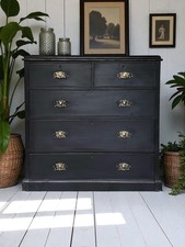 Antique  Victorian Solid Pine Painted ‘ Athenian Black ‘Chest of Drawers