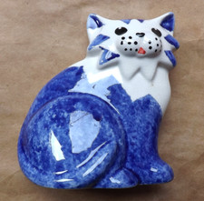 Cat ornament hand painted blue