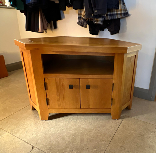 Oak wooden corner stand - wooden, tv