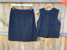 WOMENS CALVIN KLEIN BLACK TWO PIECE OUTFIT SKIRT BLOUSE UK 14 WAIST 30" TOP ZZ