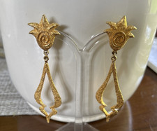 Dower & Hall Earrings sun swirl gold plated textured dangling designer earrings