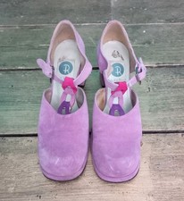 Vintage 1990s Red Or Dead Pink Purple Real Suede T Bar Block Heel Shoes 7