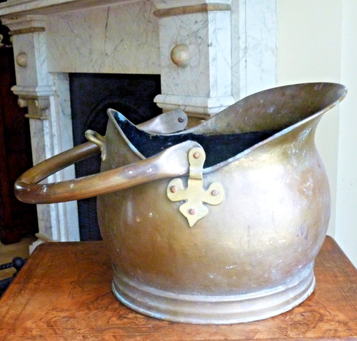 Large brass coal scuttle log - coal,