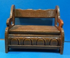 Old Musical Wooden Monks Bench Trinket Box (Swiss Movement Working)
