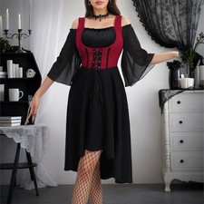 2025 Halloween Gothic Dress Women Medieval Renaissance Lace Up Mesh Fancy Dress