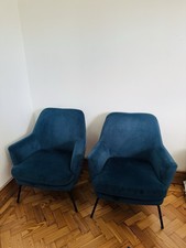 2x Blue Velvet Habitat Celine Accent Chairs with Cushions