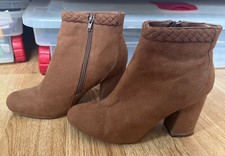 primark brown faux suede suedette plaited wide fit ankle boots