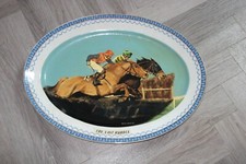 ANTIQUE POTTERY OVAL MEAT PLATTER -1984 OIL PAINTING OF HORSE RACING OVER FENCES