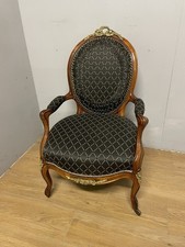 C19TH French walnut brass mounted spoon back armchair 