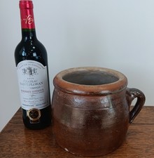 Nice Dark Brown Antique French Confit Pot | Stoneware Pot | Rustic Rillette Pot