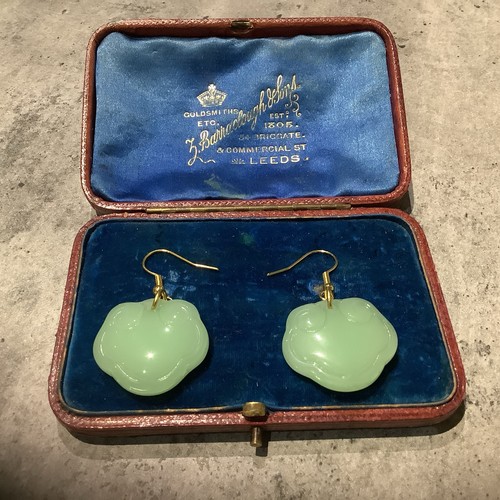 Gold plated jade earrings - gold,