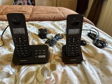 Philips D215 DUO D21X Cordless Home Telephone Set Black Answer Phone